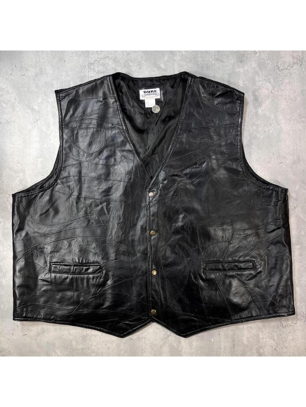 Vintage Black Duke Haband Grunge Biker Leather Vest
